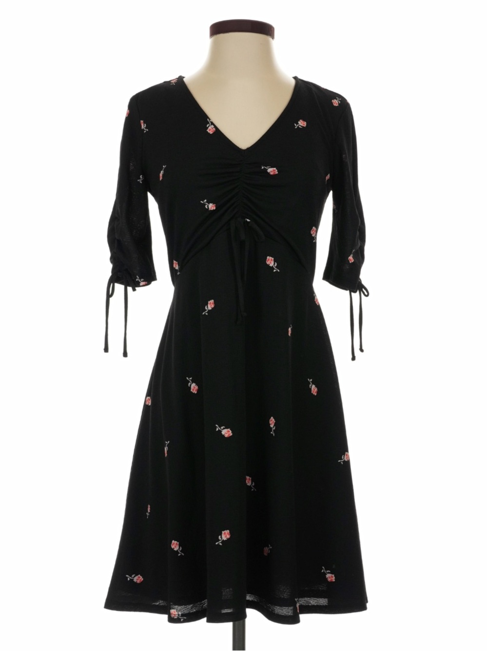 LC Lauren Conrad Black Midi Dress with Pink Floral Print